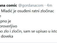 Gordana Čomić 4 munita posle ponoći za doček Nove godine objavila da je Ratko Mladić ratni zločinac